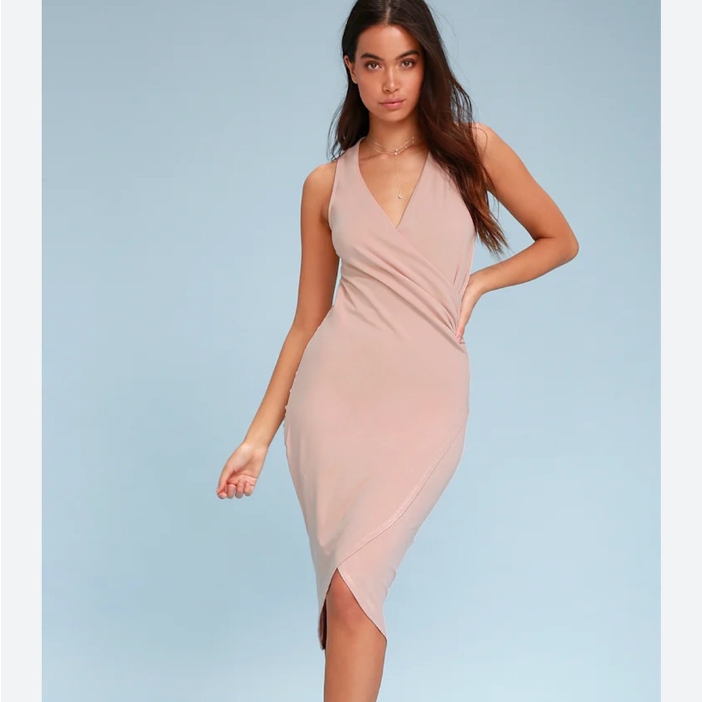 Lulus All The Right Moves Blush Pink Bodycon Wrap Dress
